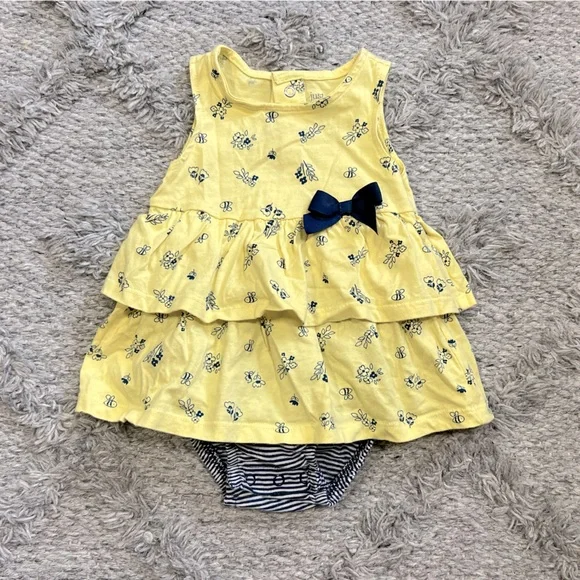 Carters Baby Girl Yellow, Navy Floral/Bee Dress 6M GUC - Picture 1 of 5